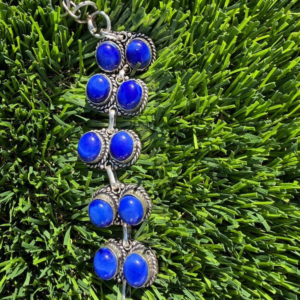 Southwestern double lapis and silver bracelet.
